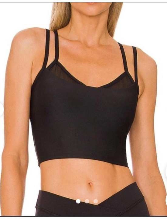 ALO Yoga Tops - ALO Yoga Black Double-Strap Mesh-Trim Crop Tank